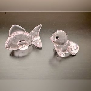 EUC Oneida Pink Seal and Fish Crystal Figurines.